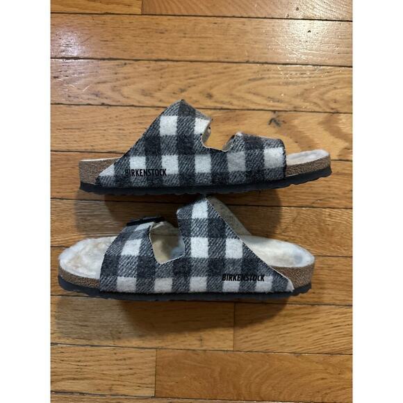 Womens Size 37 Birkenstock Arizona Rivet Plaid Shearling - Picture 2 of 6